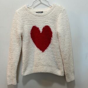 Marled Brand White / Cream Soft & Fuzzy Sweater with Red Heart Size 5-6
